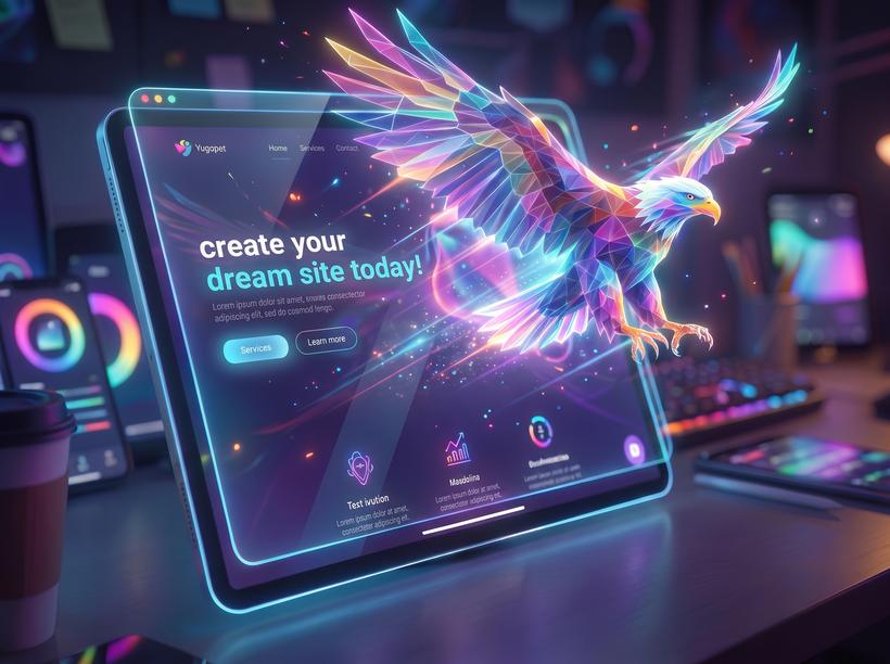 A modern, vivid website design bursting off the screen